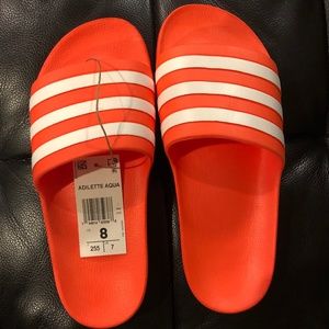 Adidas Adilette Aqua Slides Solar Red/White